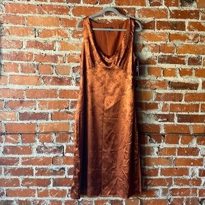 Rust Orange Jaquard Satin Midi Dress